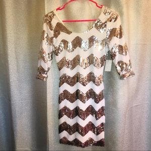 White and silver sequin chevron mini dress